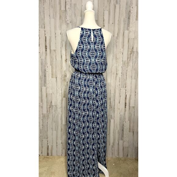 Lily Rose Women's Medium Blue Polynesian Belted Maxi Dress Sleeveless - Picture 4 of 6